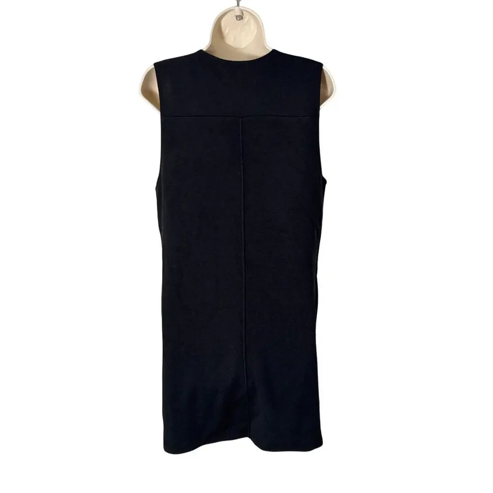 Free‎ People Wool Blend V Neck Sleeveless Sweater Shift Dress Pockets Black Sz S